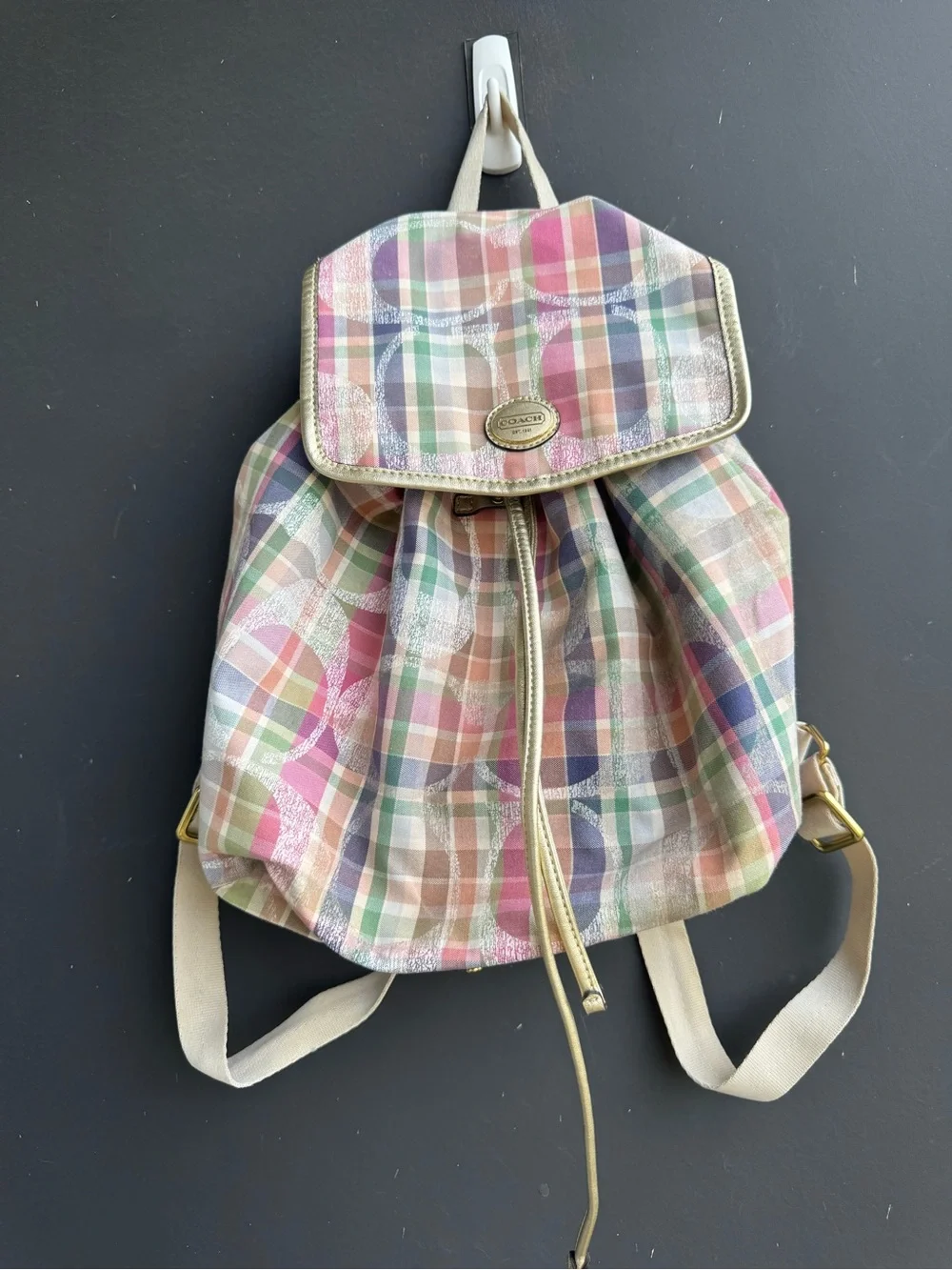 Coach Daisy Madras packable plaid backpack F77342